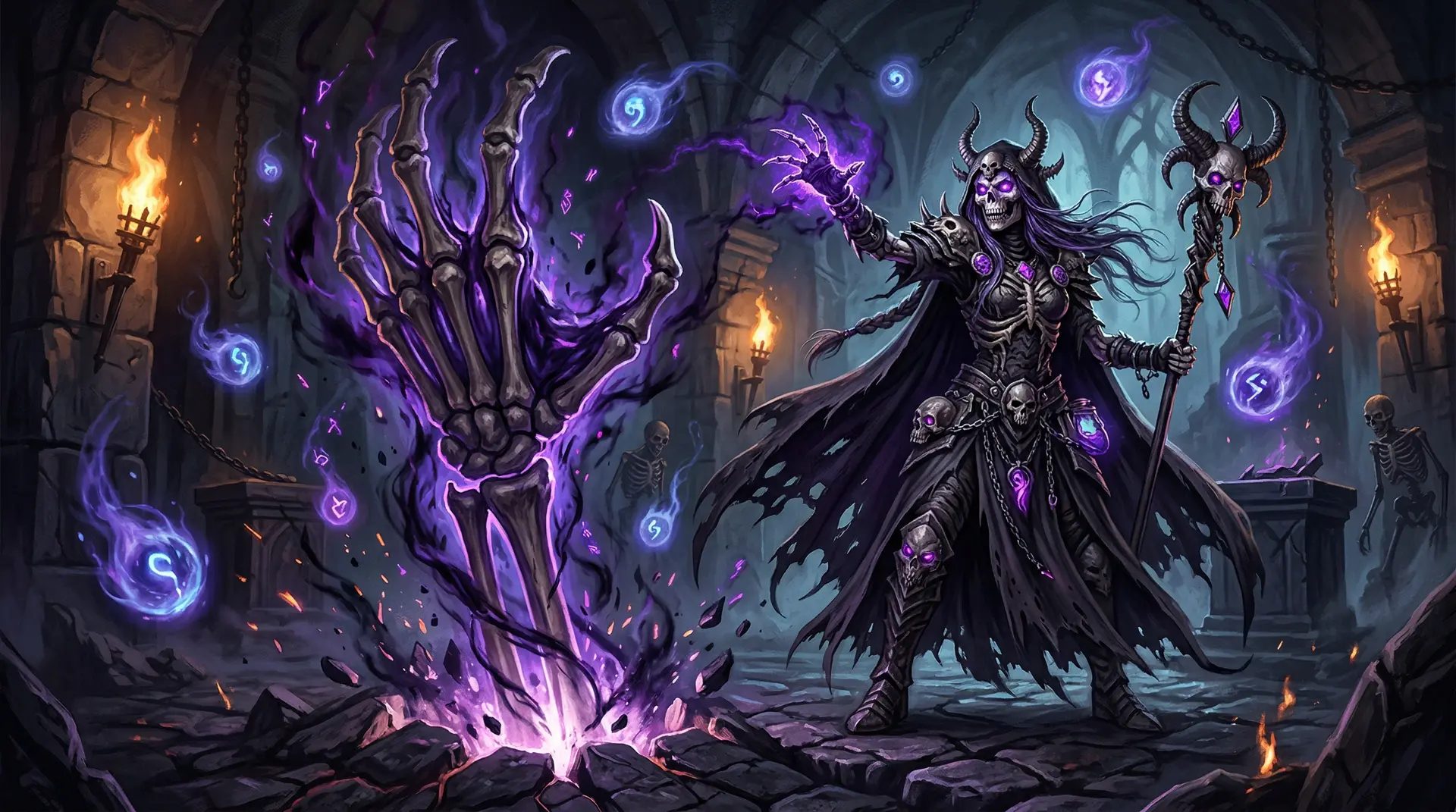Necrobinder class art in Slay the Spire 2 summoning Osty the skeletal hand companion