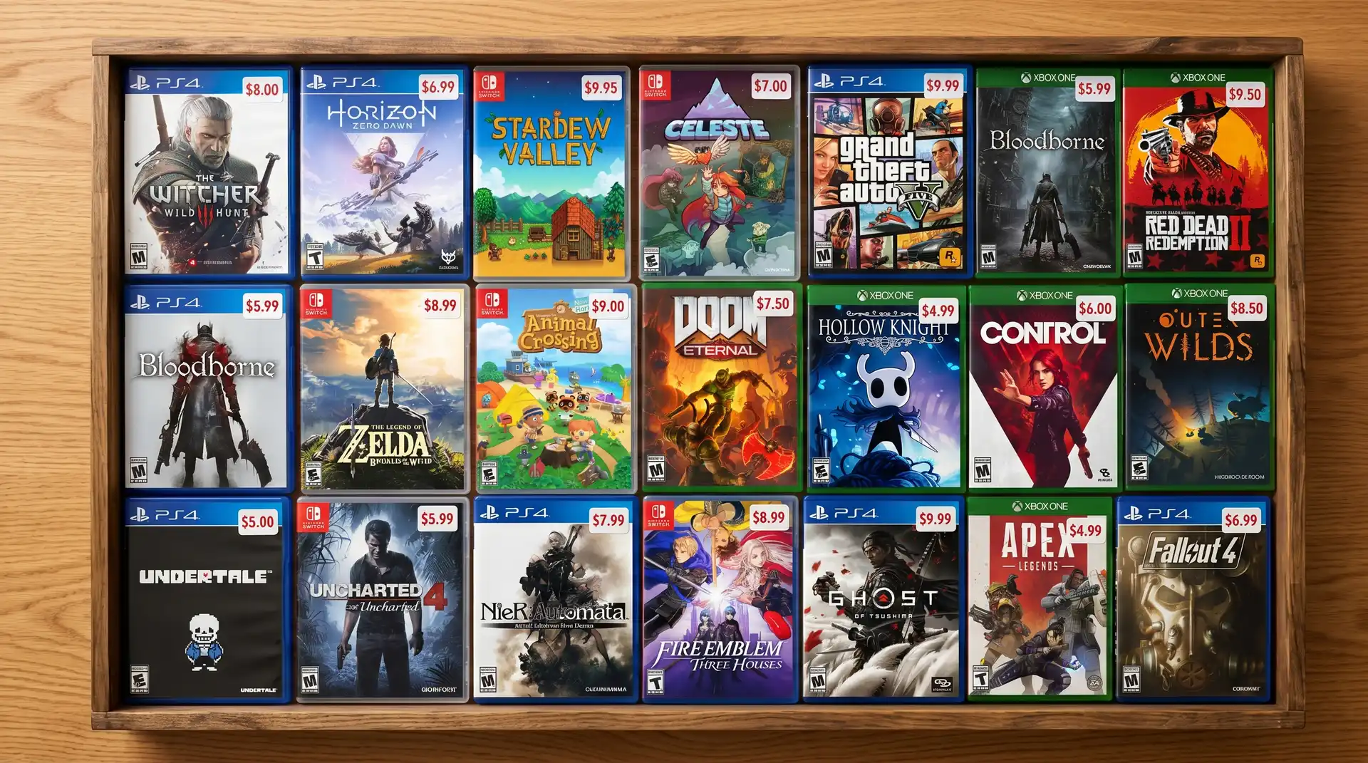 Best games under $10 in 2026 arranged on a desk like a bargain bin