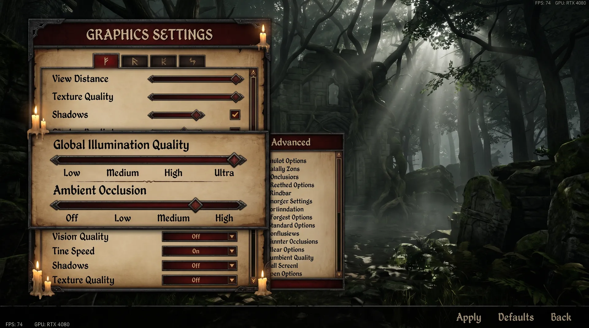Gothic 1 Remake best PC settings menu with graphics sliders visible