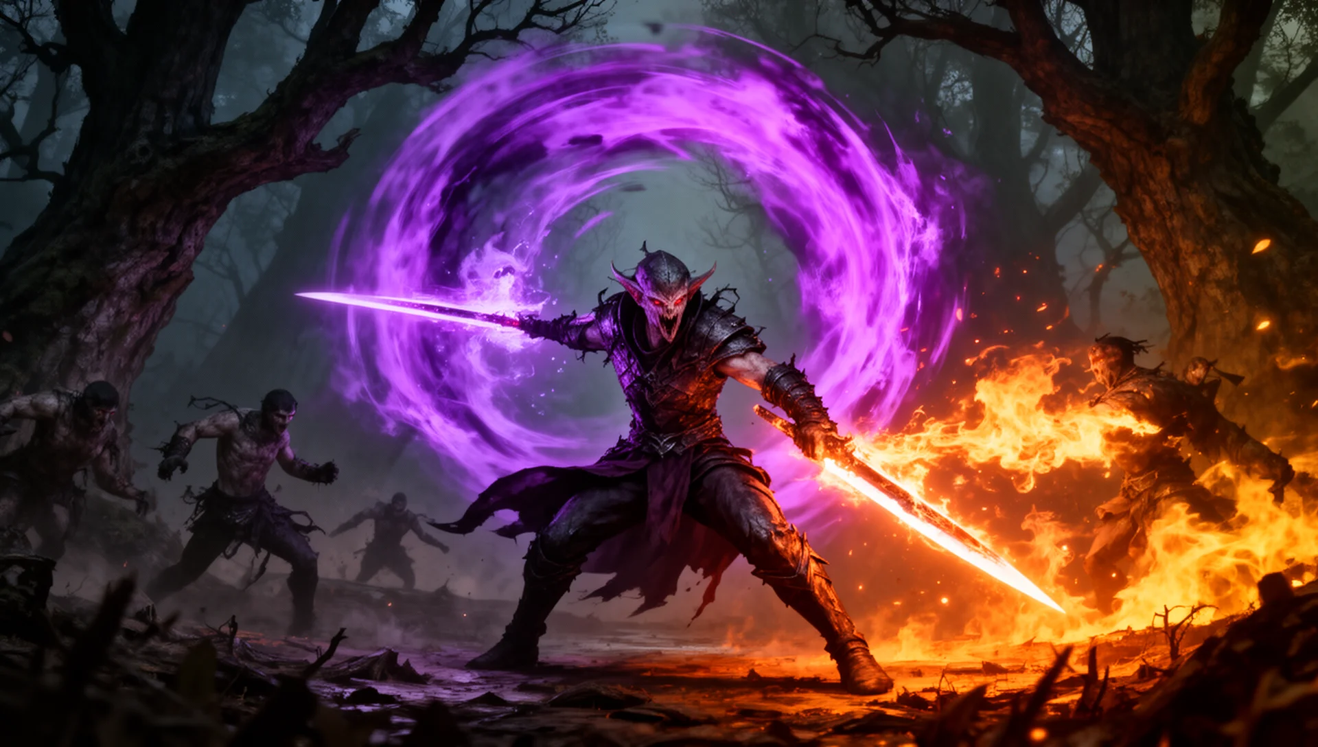 V Rising twinblade Chaos Veil burst combo showing Ignite effects on enemies