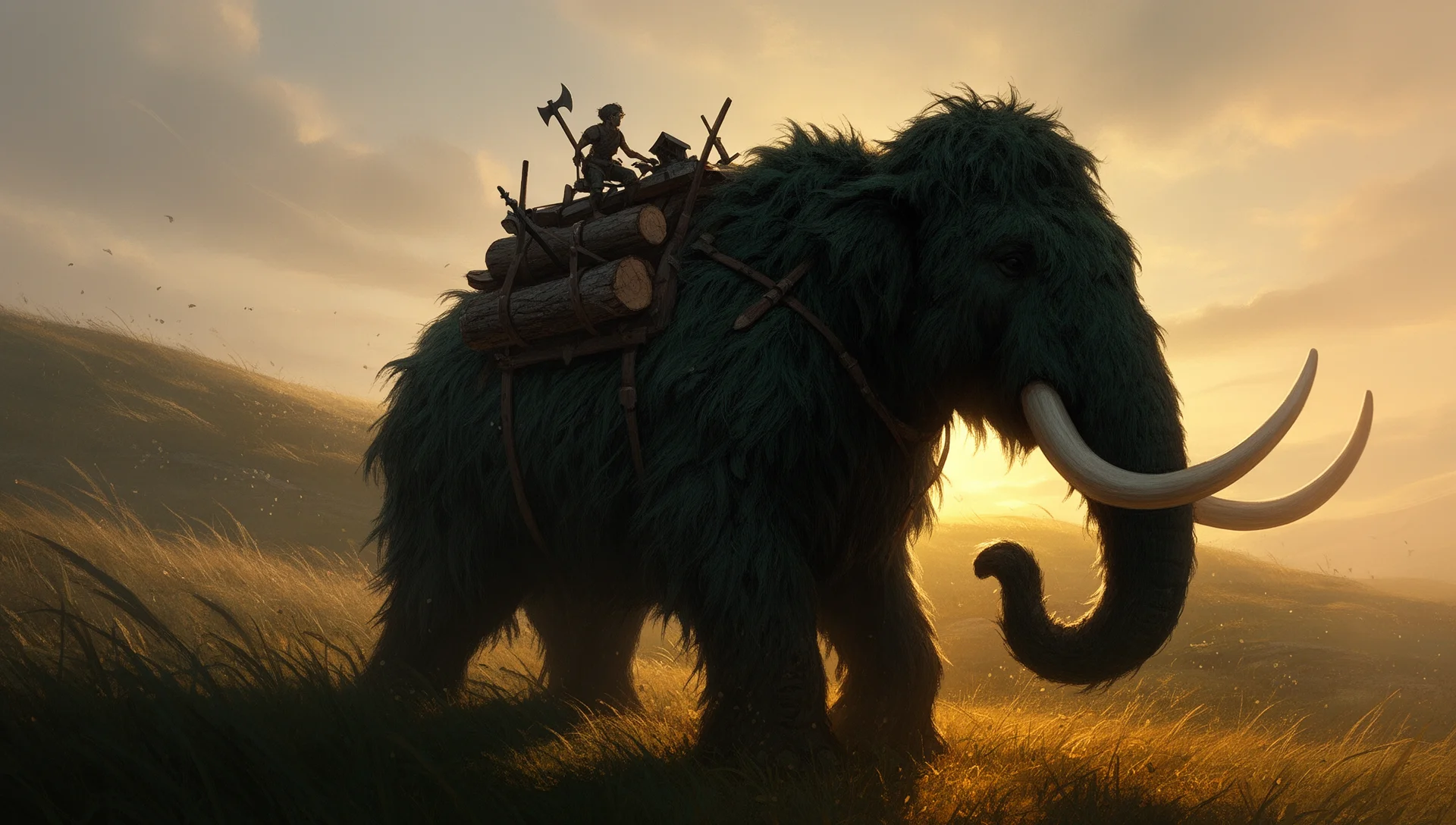 Palworld Mammorest, a large woolly mammoth-like Grass/Ground Pal, standing on a grassy hillside