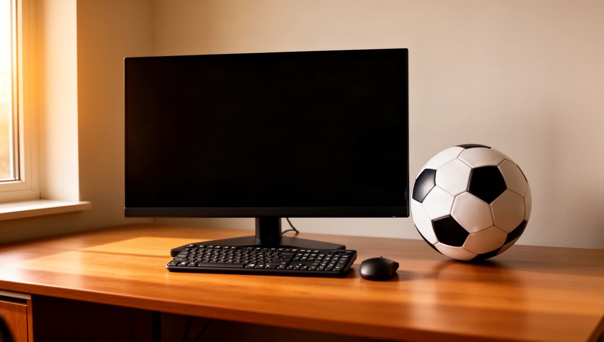 Home gaming desk set up for playing a football management simulation game