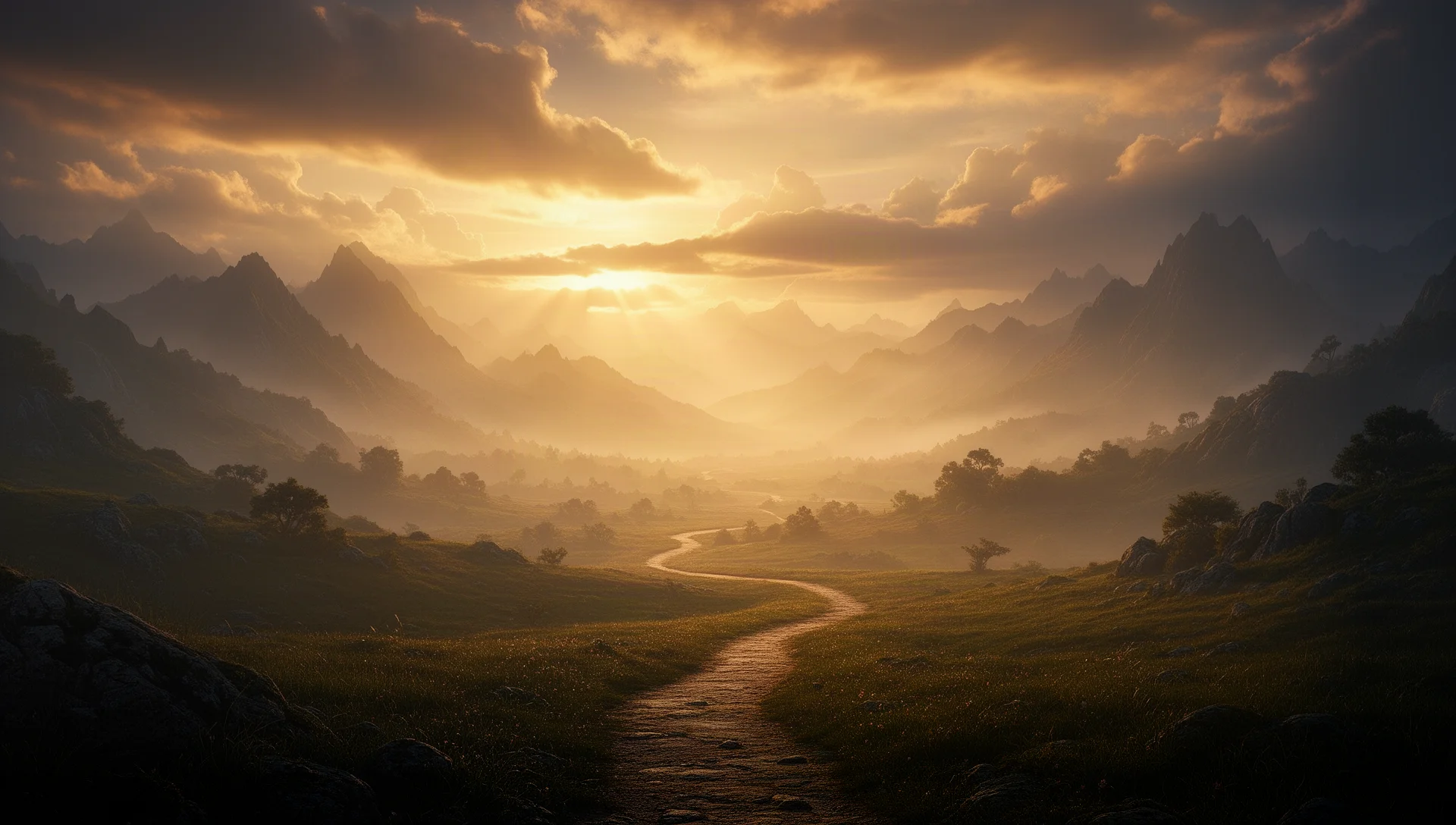 Wide fantasy landscape vista representing open-world exploration